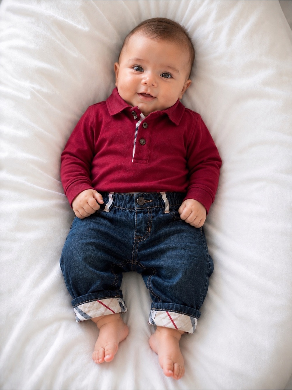 Burberry Baby kid top polo Red + jeans elastic belt 1/3 months Burberry boys‎